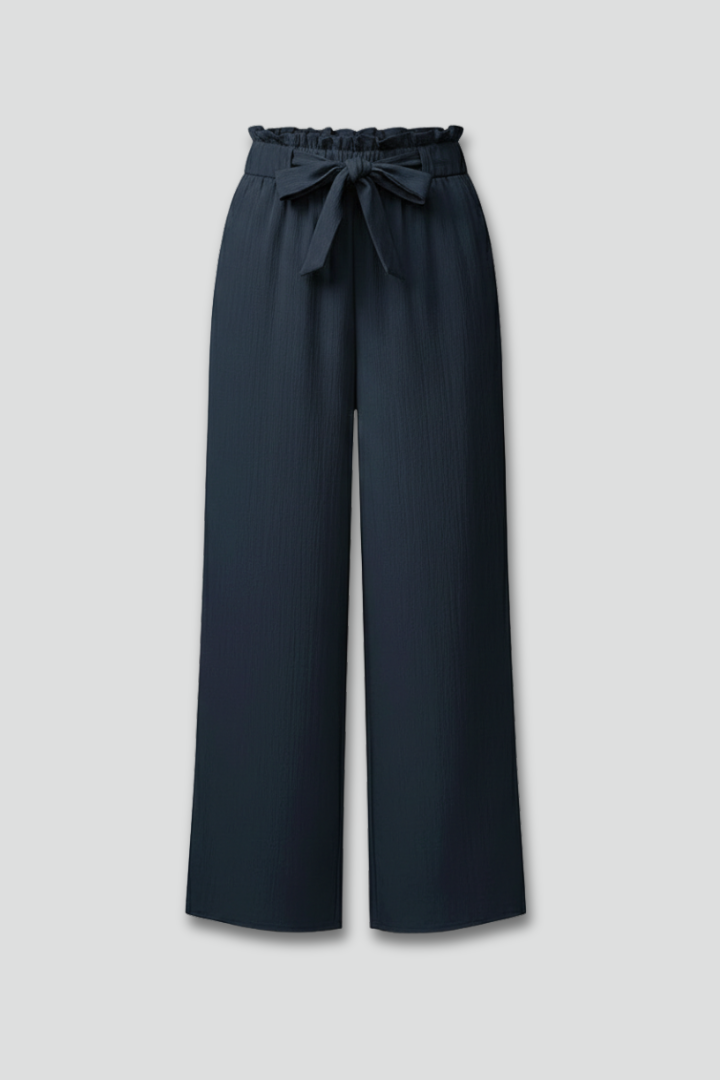 Womens Palazzo Trousers Paperbag Waist Tie-Belt Wide-Leg - BritishMode