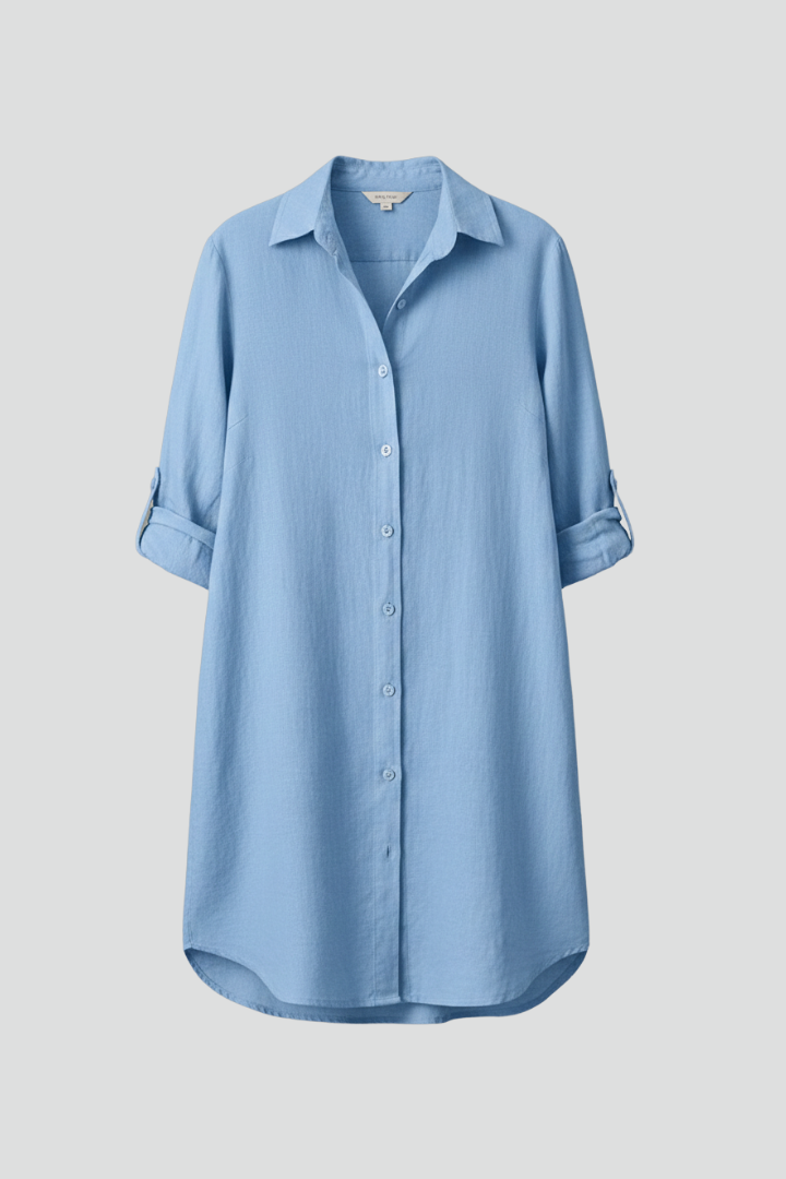 Womens Shirt Dress Cotton Turned Collar Button Closure - BritishMode