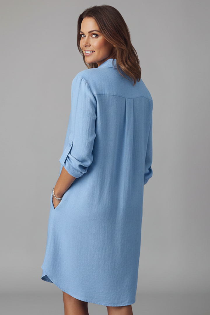 Womens Shirt Dress Cotton Turned Collar Button Closure