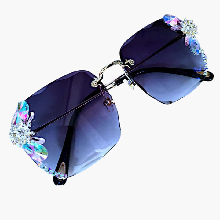 Womens Sunglasses Rimless Design Rhinestone Detail - BritishMode