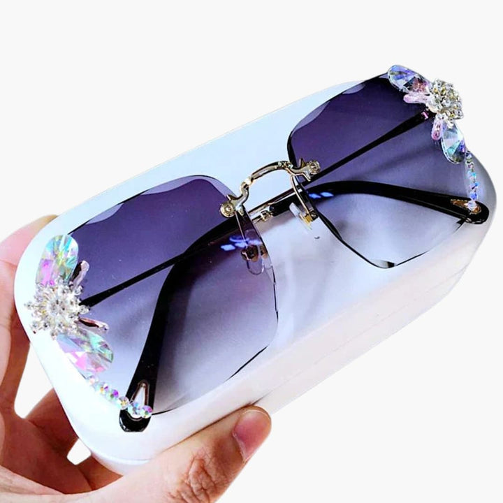 Womens Sunglasses Rimless Design Rhinestone Detail