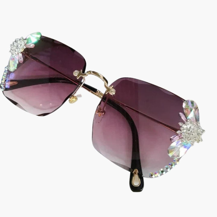 Womens Sunglasses Rimless Design Rhinestone Detail