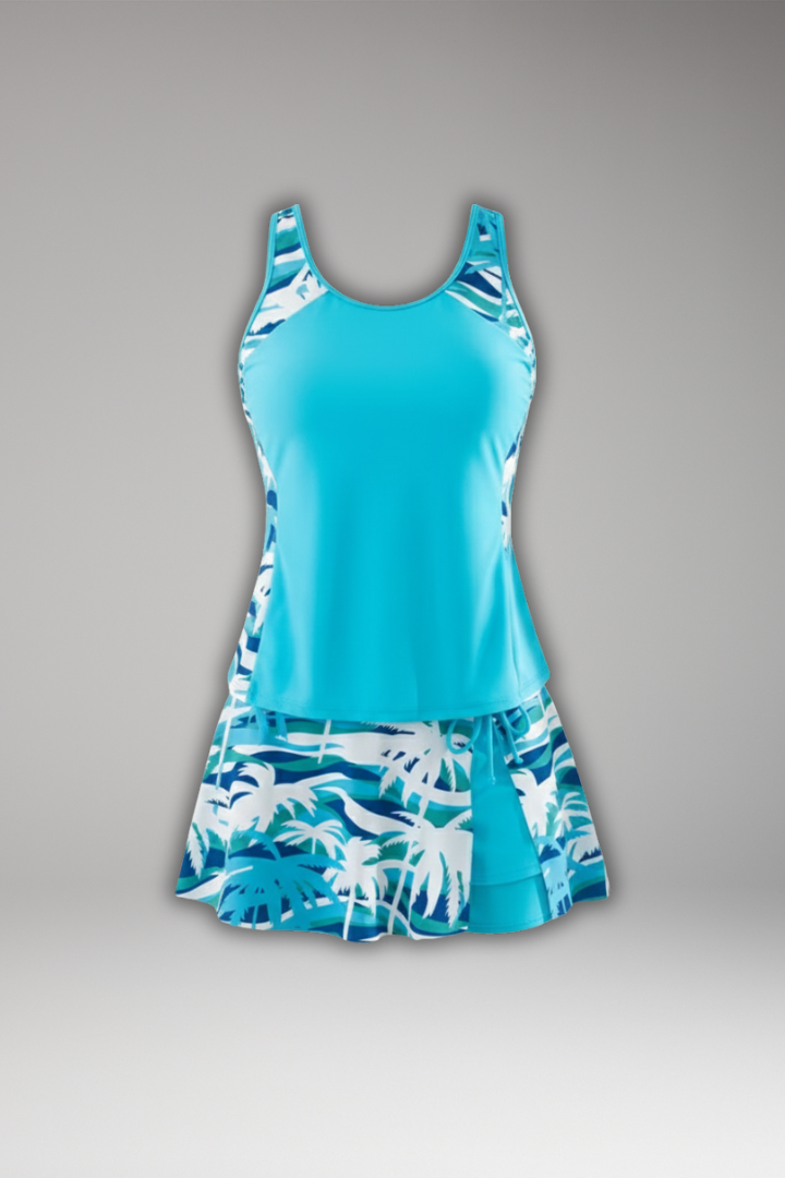 Womens Electric Racerback Tankini Set with Skirt - BritishMode