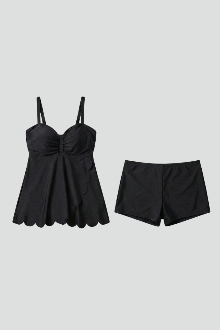 Womens Tankini Two-Piece Set with Sweetheart Neck and Shorts - BritishMode