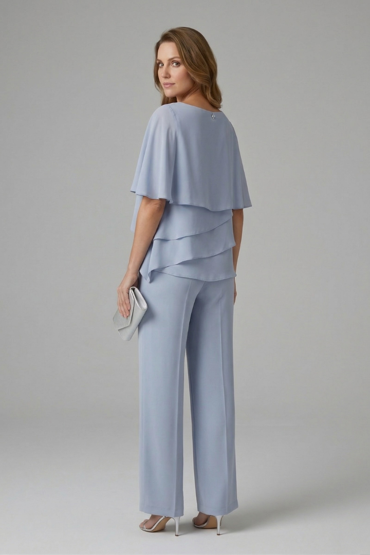 Womens Top and Trousers Set Layered Top Straight Leg