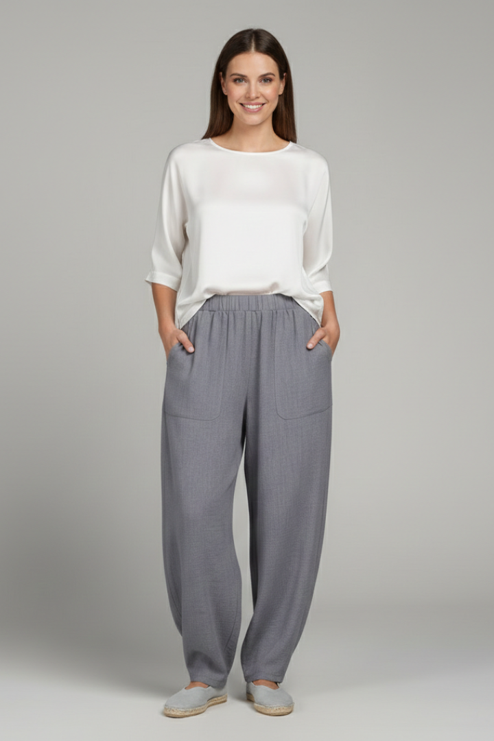 Womens Relaxed Tapered Trousers Elasticated Waist - BritishMode