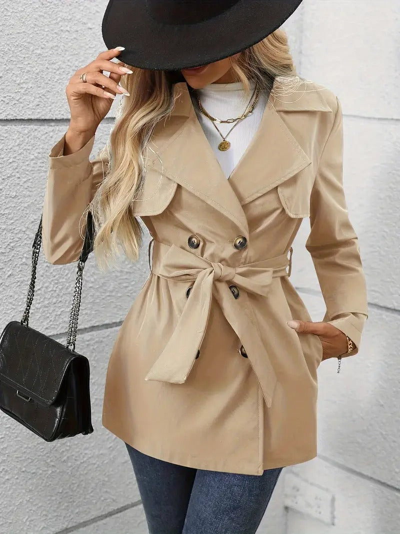 Womens Double Breasted Rain Coat Classic Fit - BritishMode