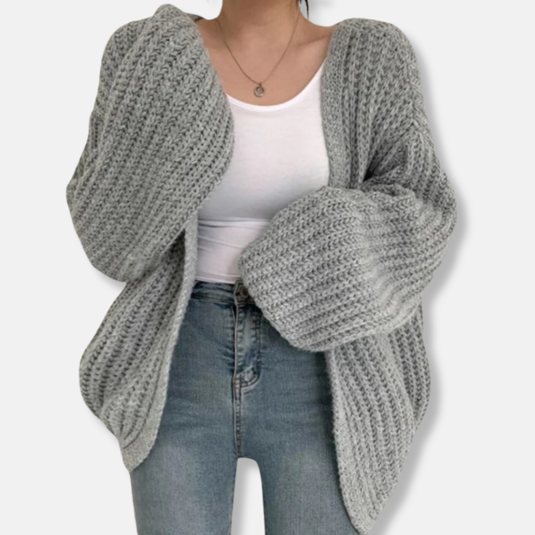 Womens Chunky Knit Cardigan Balloon Sleeve - BritishMode