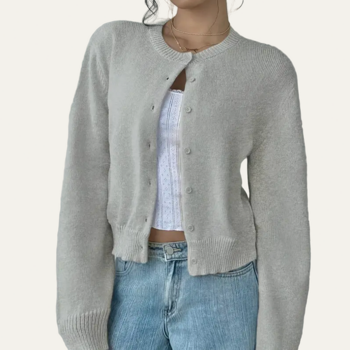 Womens Cropped Knit Cardigan Classic Fit
