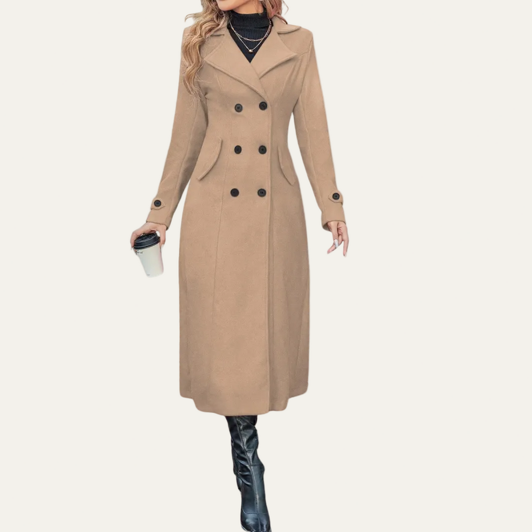 Womens Long Double-Breasted Coat Elegant Fit