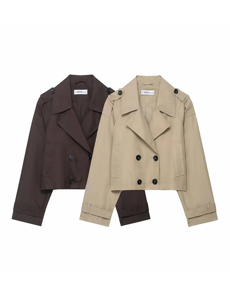 Womens Double-Breasted Trench Coat Wool Blend Tailored Fit