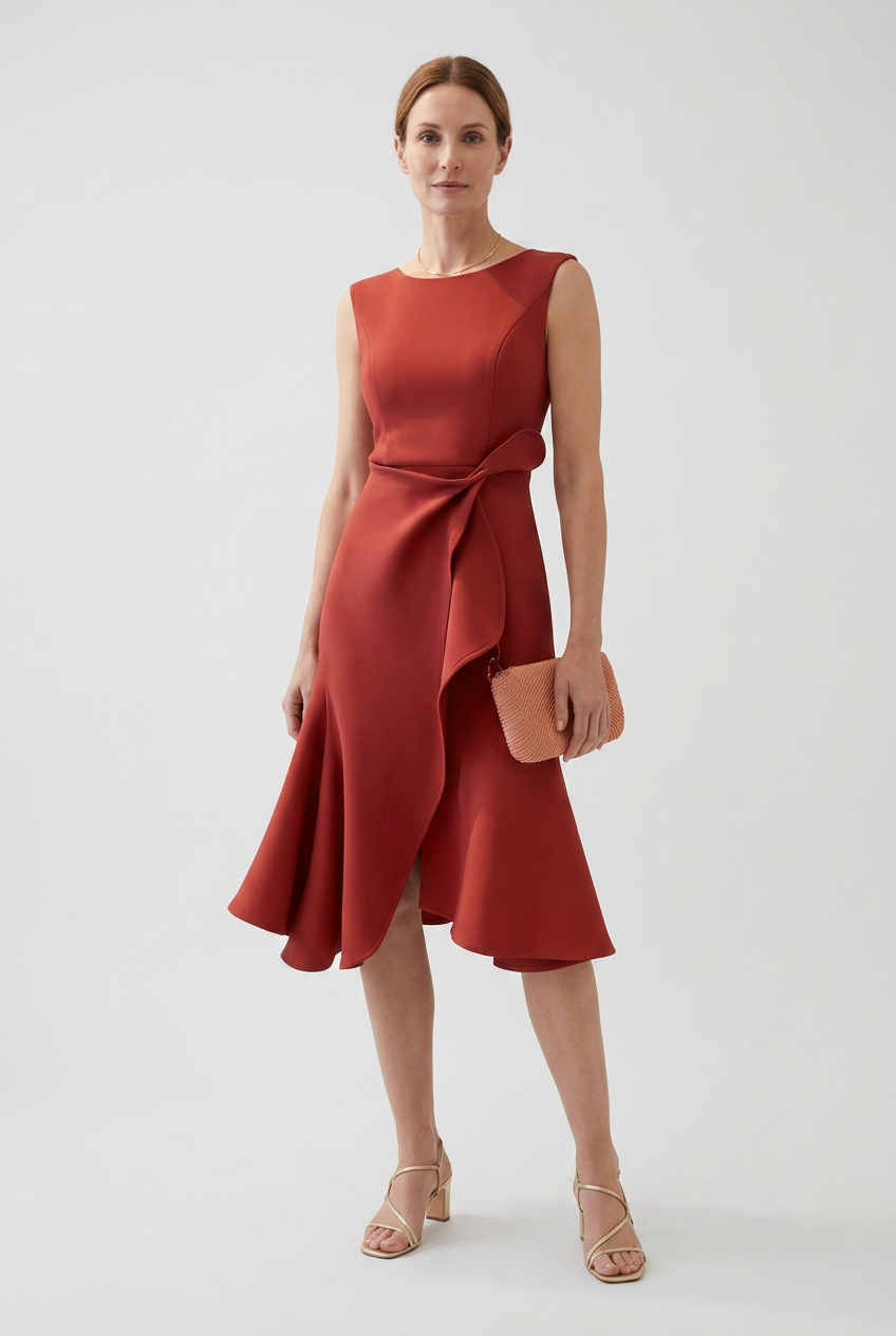 Womens Midi Prom Dress Draped Asymmetric - BritishMode