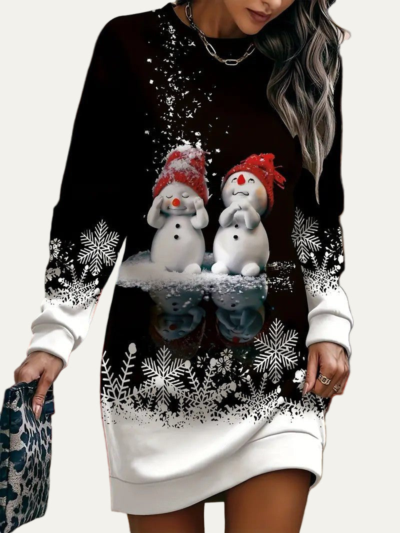 Womens Sweater Dress with Graphic Snowman Design - BritishMode