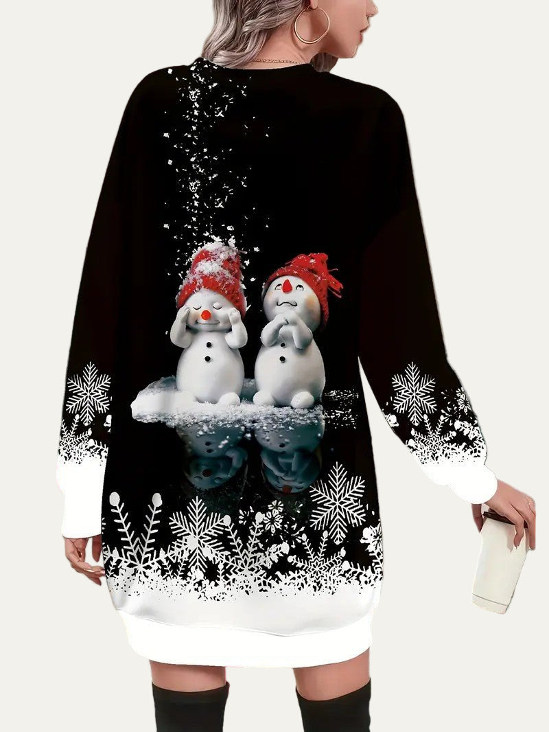Womens Sweater Dress with Graphic Snowman Design