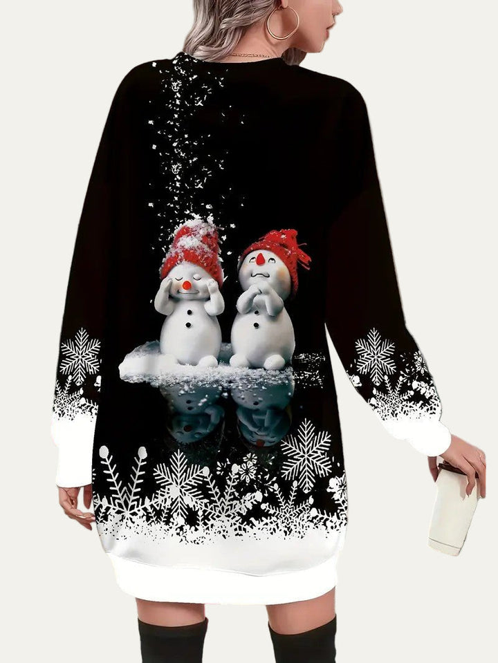 Womens Sweater Dress with Graphic Snowman Design
