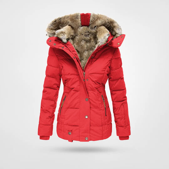 Womens Puffer Jacket Faux Fur Hooded Insulated