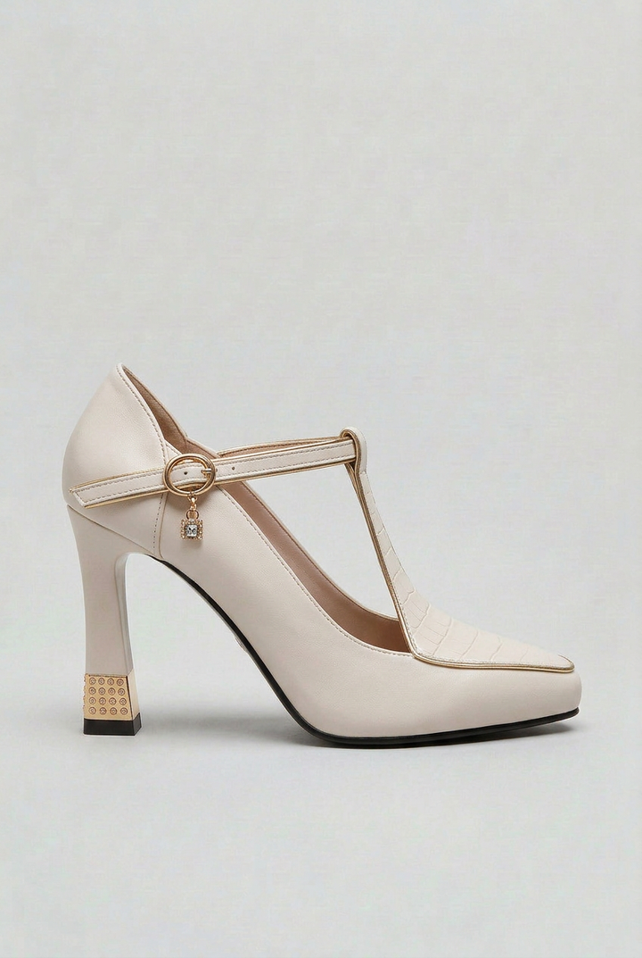 Womens Heels T-Bar Strap Trim Detail