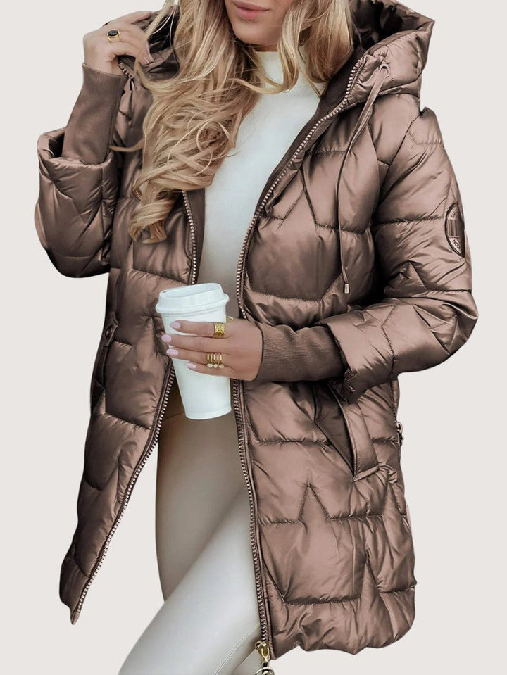 Womens Mid-Length Puffer Coat with Shiny Finish