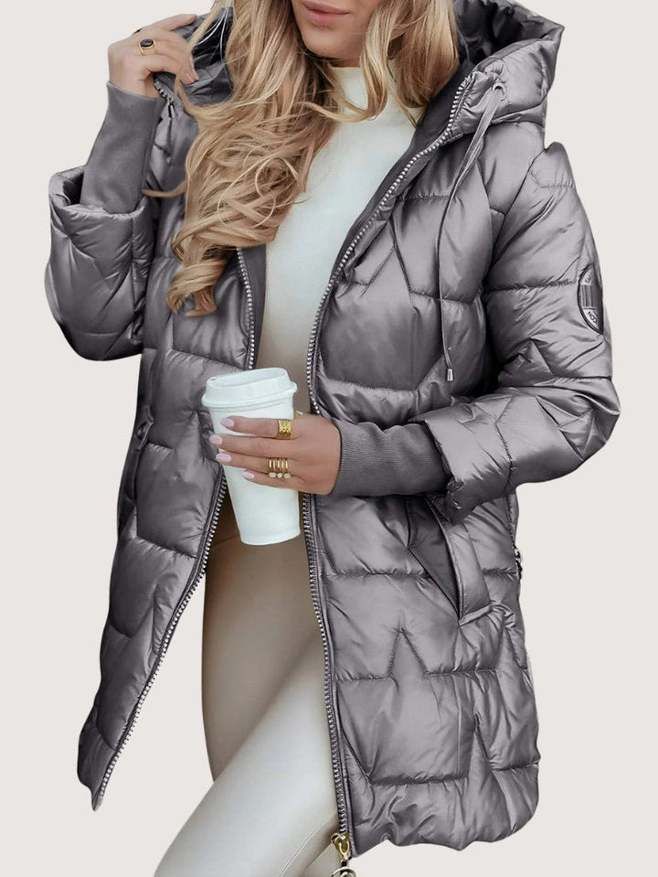Womens Mid-Length Puffer Coat with Shiny Finish