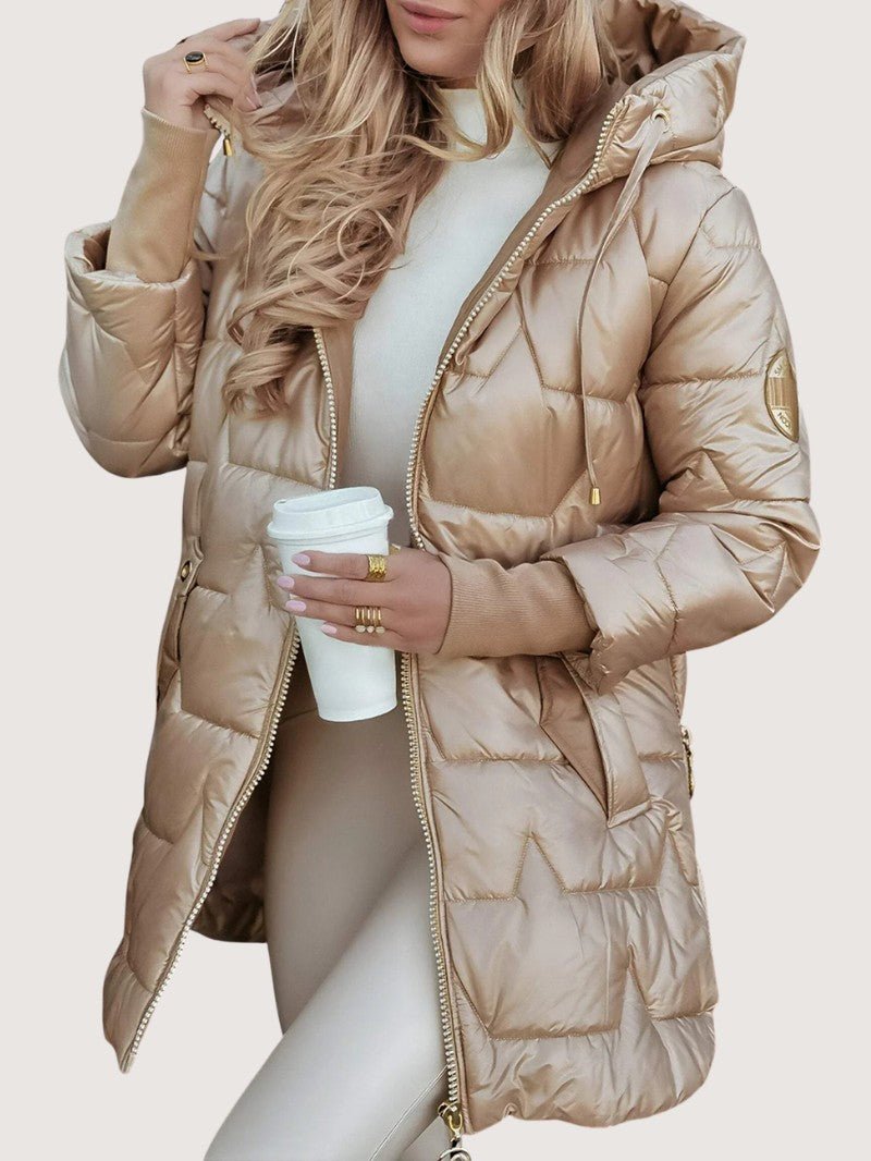 Womens Mid-Length Puffer Coat with Shiny Finish