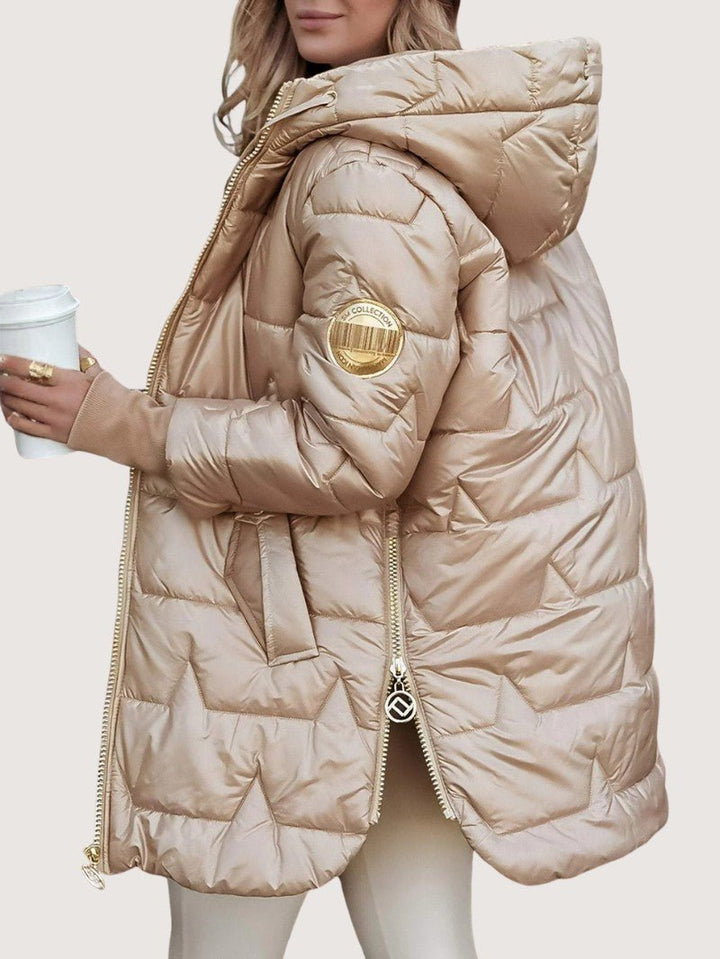 Womens Mid-Length Puffer Coat with Shiny Finish