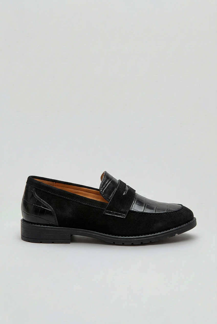 Womens Loafers Crocodile Embossed Slip-On - BritishMode