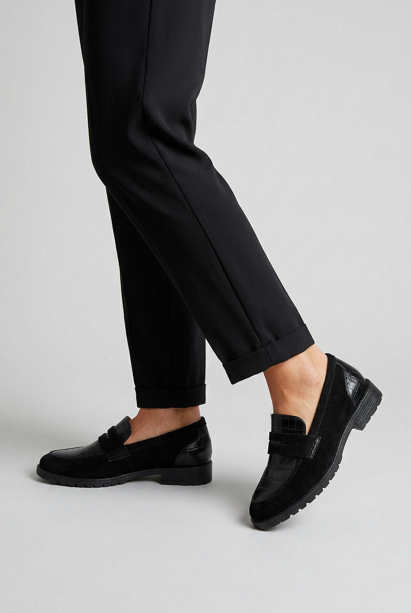 Womens Loafers Crocodile Embossed Slip-On