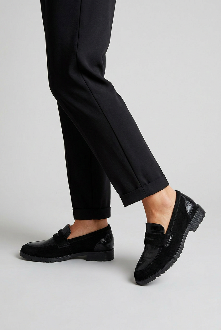 Womens Loafers Crocodile Embossed Slip-On