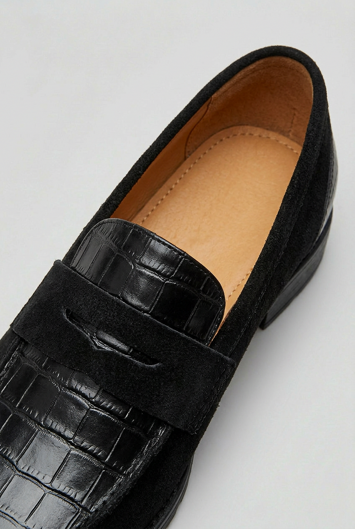 Womens Loafers Crocodile Embossed Slip-On