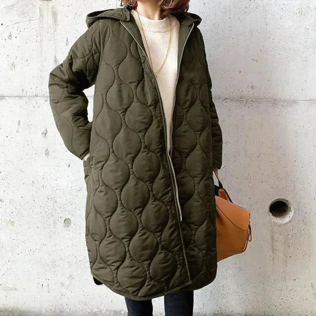 Womens Quilted Hooded Coat Lightweight Longline Warm Jacket