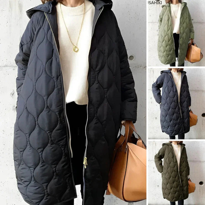 Womens Quilted Hooded Coat Lightweight Longline Warm Jacket