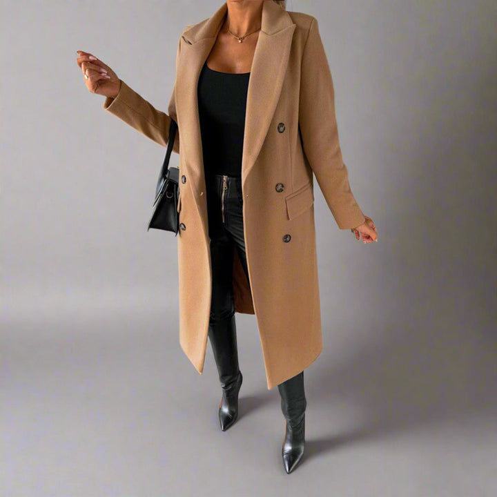Womens Long Wool Trench Coat Elegant Fit Overcoat