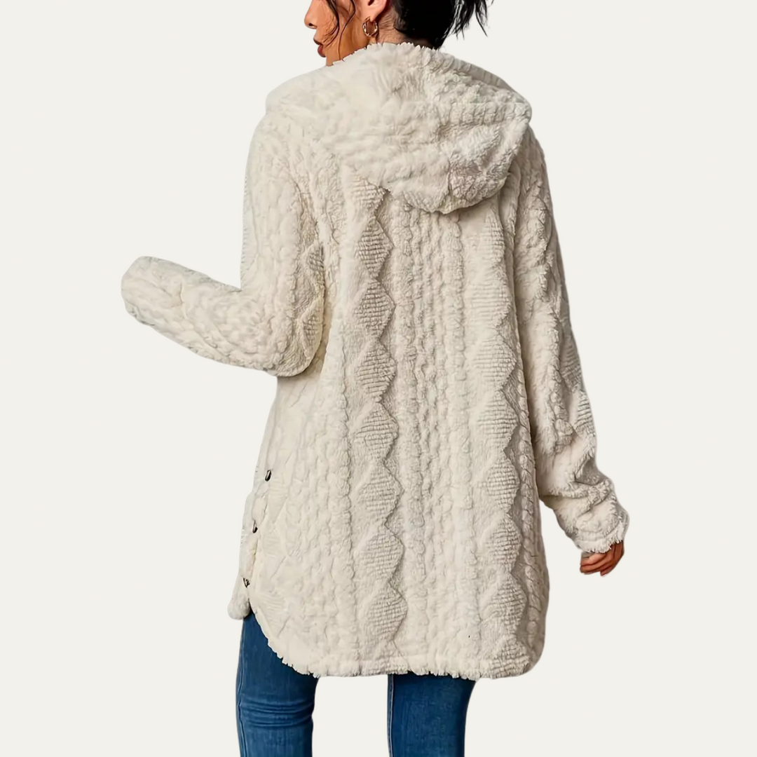 Womens Long-Line Hooded Cardigan Textured Knit