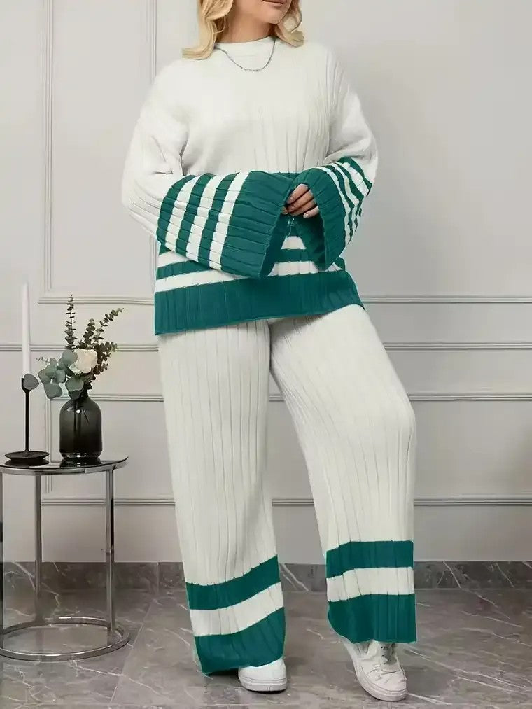 Womens Knit Pajama Set Soft Cozy Oversized Fit - BritishMode