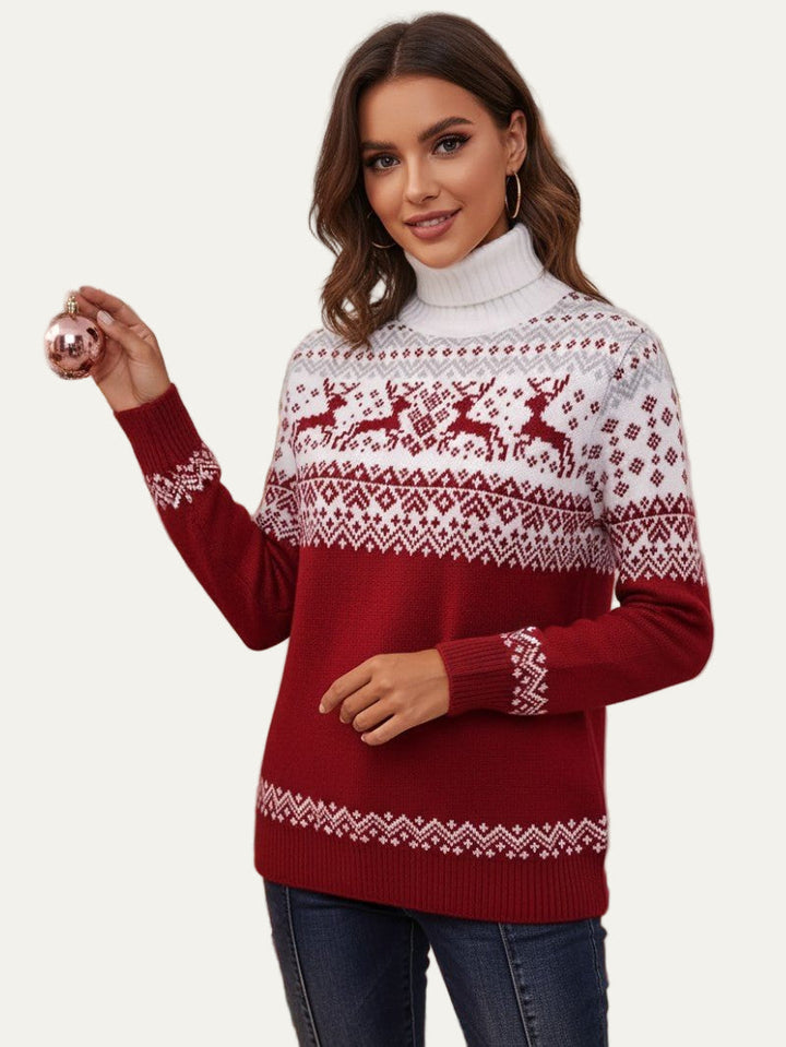 Womens Turtleneck Sweater Fair Isle Knit Pattern - BritishMode