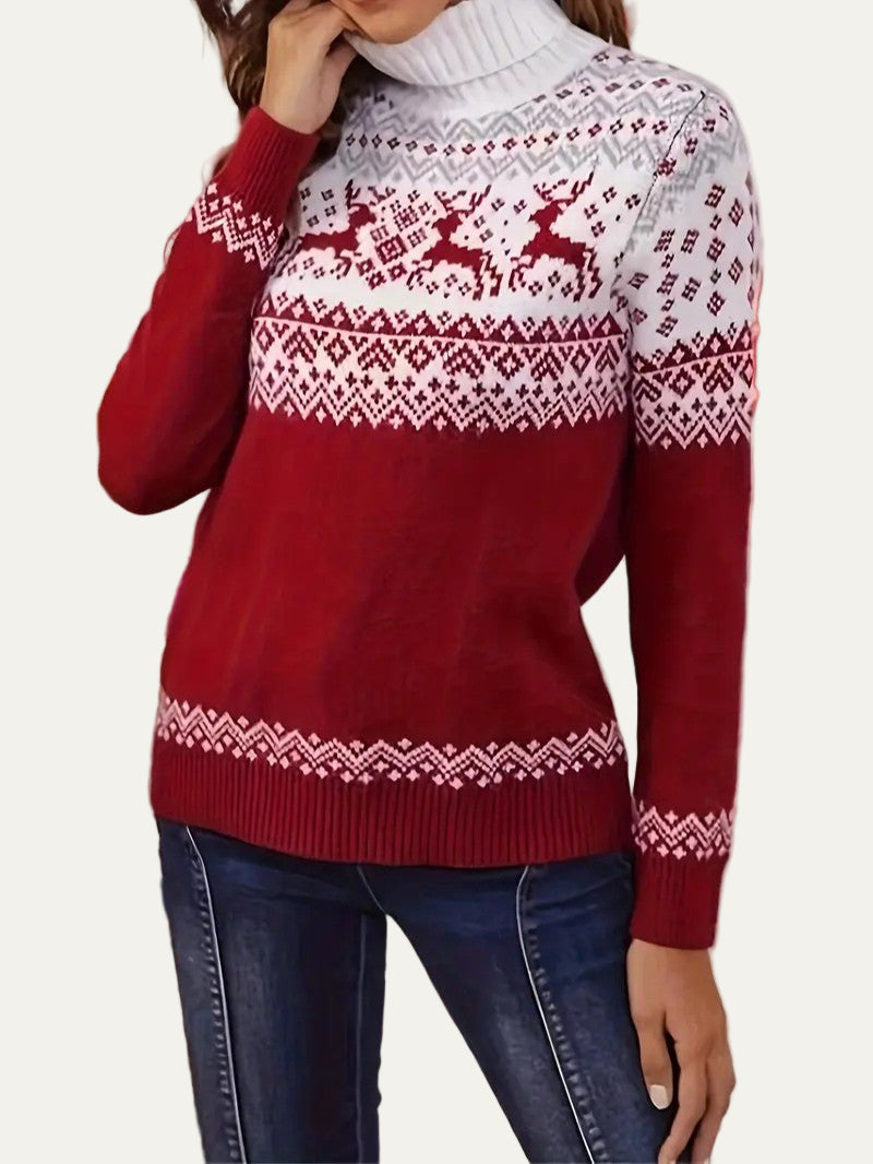Womens Turtleneck Sweater Fair Isle Knit Pattern