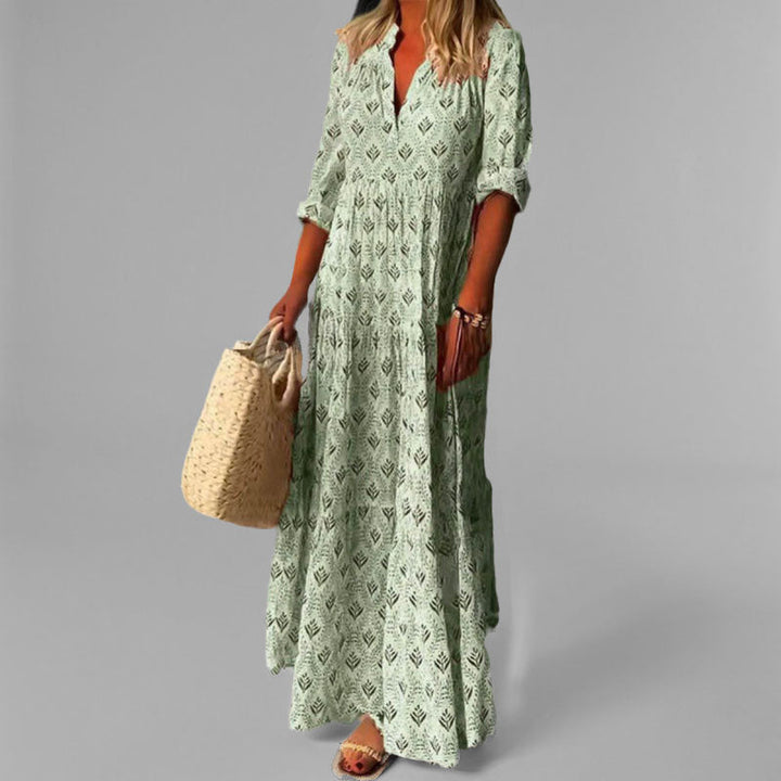 Womens Maxi Dress Floral Pattern Long Sleeve