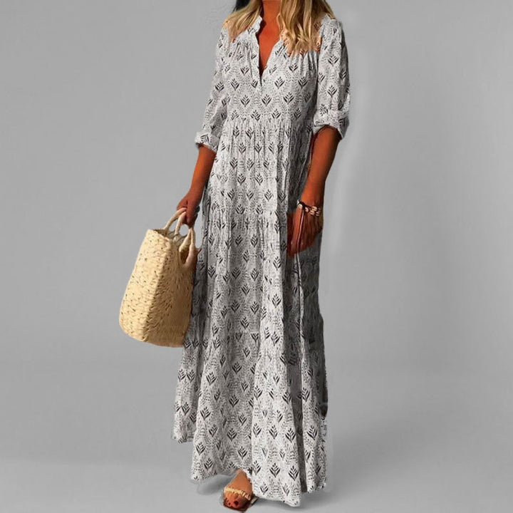 Womens Maxi Dress Floral Pattern Long Sleeve