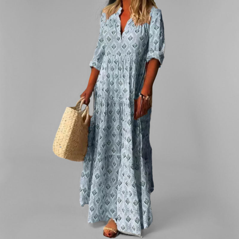Womens Maxi Dress Floral Pattern Long Sleeve