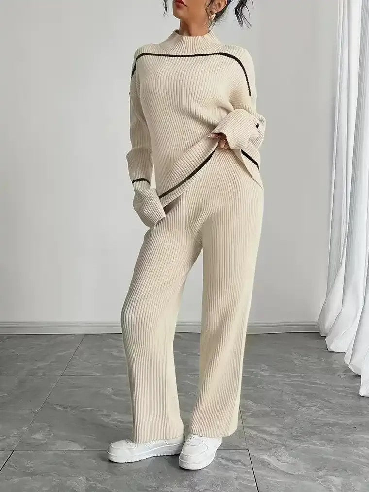 Womens Knit Loungewear Set Comfortable Relaxed Fit - BritishMode