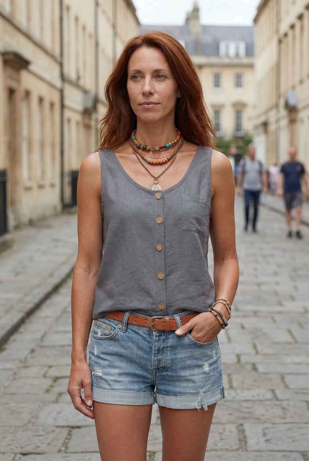 Womens Tank Top Cotton Button-Front Relaxed Fit