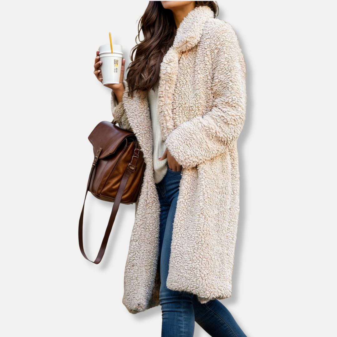 Womens Longline Coat with Teddy Fleece Cozy Fit