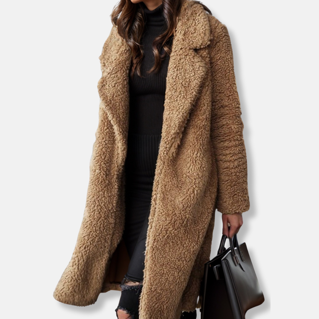 Womens Longline Coat with Teddy Fleece Cozy Fit