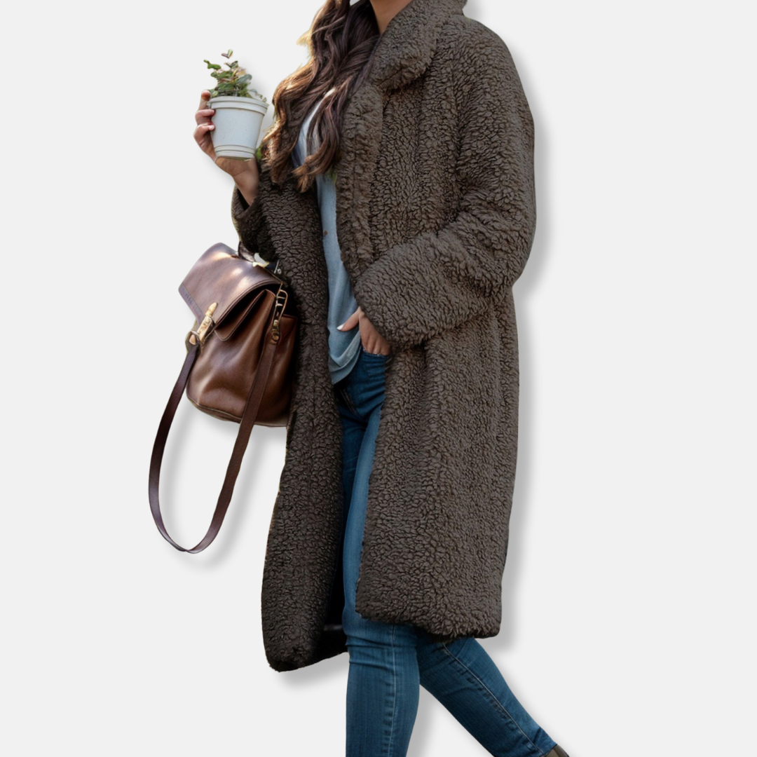 Womens Longline Coat with Teddy Fleece Cozy Fit