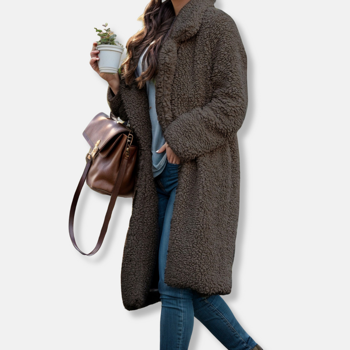 Womens Longline Coat with Teddy Fleece Cozy Fit