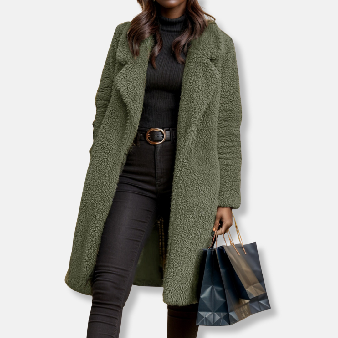 Womens Longline Coat with Teddy Fleece Cozy Fit