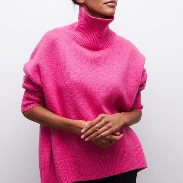 Womens Oversized Chunky Knit Sweater Funnel Neck