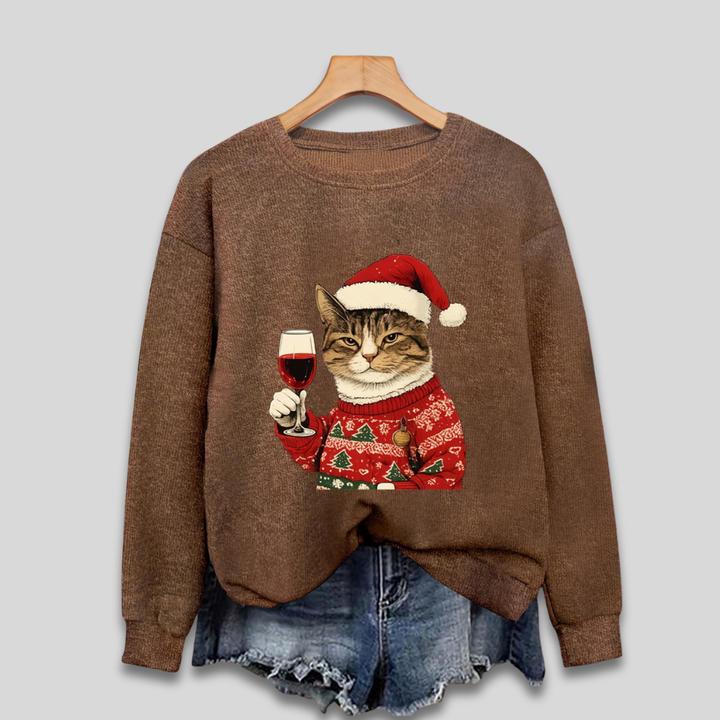 Womens Sweatshirt with Santa Cat Graphic Relaxed Fit