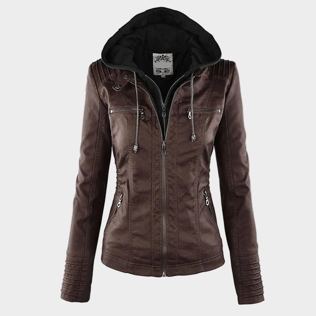 Womens Leather Coat Rainproof Fleece Lined