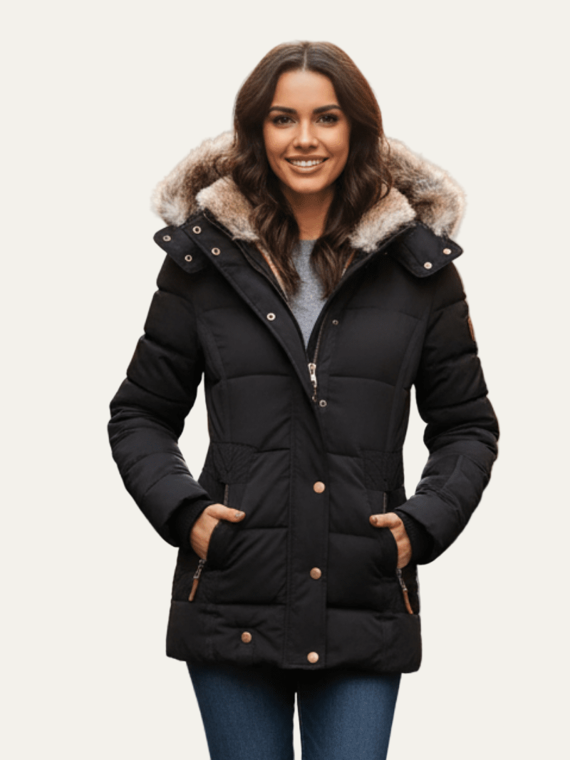 Womens Winter Parka with Cinched Waist - BritishMode
